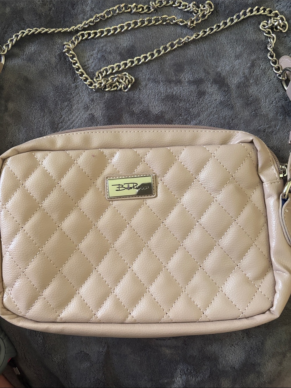 bebe Quilted Beige Crossbody with Gold Chain